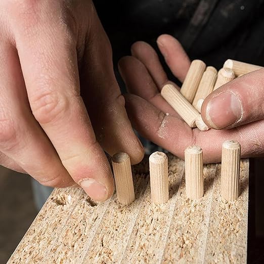 5/16-Inch Wooden Dowel Pins - 200 Pcs 5/16 x 1-1/4 inch Fluted Wood Dowels Rods,Hardwood Crafts Dowel Pegs,Beechwood