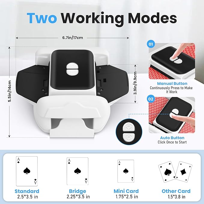 Neasyth Automatic Card Shuffler for 1-2 Decks, Playing Cards Shuffler Machine Rechargeable Portable Compatible with Phase 10, Skip-Bo, Skyjo for Home Party Card Games