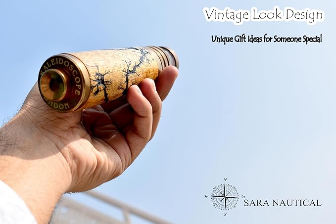 SARA NAUTICAL Brass Kaleidoscope Gift for Everyone- Educational Vintage Collection | Birthday, Handcrafted Giant Etched Brass Lacquered Kaleidoscope, Oil Object Chamber Classic Kaleidoscope