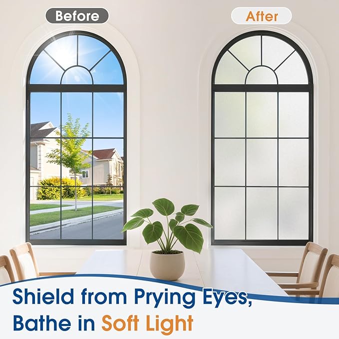 Homein Frosted Glass Window Privacy Film with Tools UV Blocking Privacy Film for Glass Windows, Static Cling No Glue Removable Reusable Anti Glare for Home Day and Night, Pure 35.4x157.4 inch