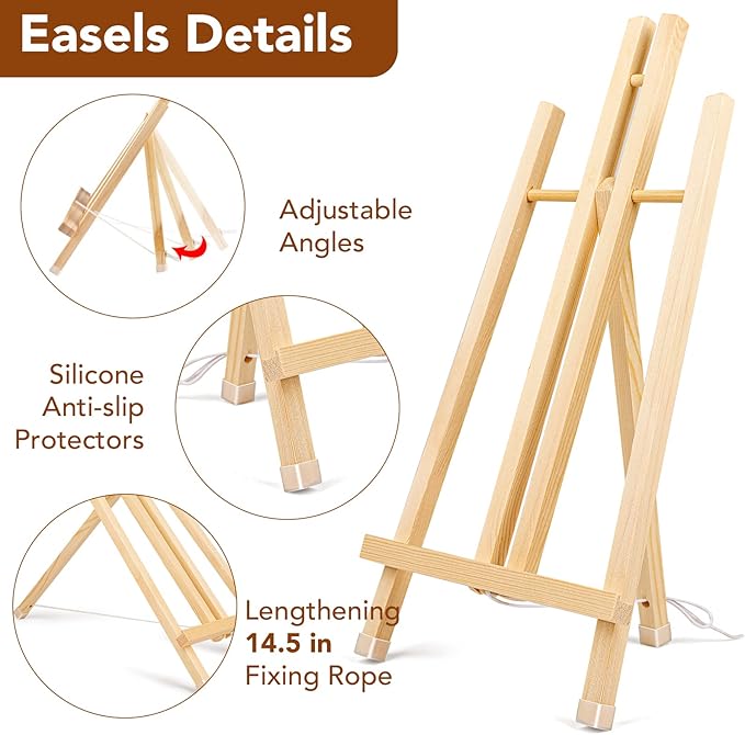 16 Pack 15 Inch Wood Easels, Easel Stand for Painting Canvases, Art, and Crafts, Tripod, Painting Party Easel, Kids Student Tabletop Easels for Painting, Portable Canvas Photo Picture Sign Holder