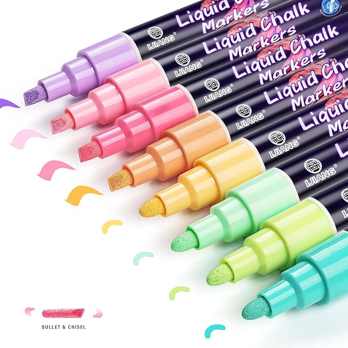 Pastel Chalk Markers Erasable for Chalkboard, Liquid Chalk Marker 8 Colors with 6mm Reversible Bullet & Chisel Tip, Dust Free Chalk Pens for Window, Blackboard, Whiteboard, Calendar, Mirror, Glass