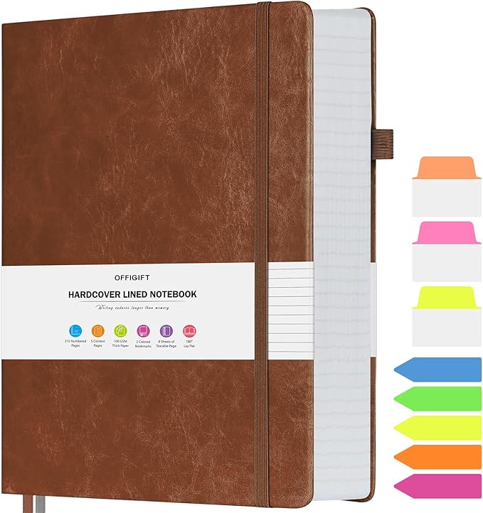 College Ruled Notebook, Large A4 Hardcover Leather Journal, 312 Numbered Pages Writing Journal, 100gsm No Bleed Paper, Lined Journal Notebook for Women Men School Office, 8.5''×11'', Brown
