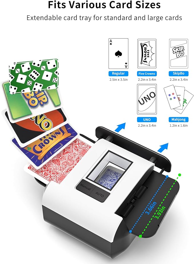 Automatic Card Shuffler Machine for 1–2 Decks, USB-C Rechargeable, Heavy Duty, Low Noise, Portable – Works with UNO, Phase 10, Skip-Bo, Blackjack, Standard Playing Cards & More
