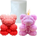 Bowtie Rose Bear Candle Mold - 3D Teddy Bear Candle Making Molds, Cute Epoxy Resin Molds for DIY Handmade Soaps,Valentine Gifts,Mother's Day Gifts,Birthday Gifts & Home Decorations(Bow Tie Bear Large)