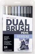 Tombow 56171 Dual Brush Pen Art Markers, Grayscale, 10-Pack. Blendable, Brush and Fine Tip Markers