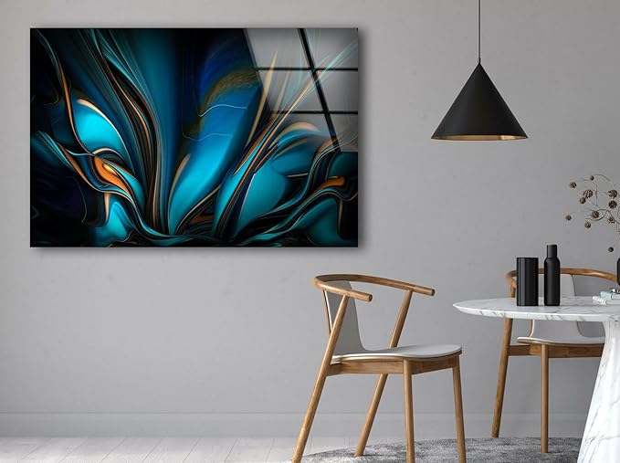 My Photostation.com 35.5Wx30H'' Orange & Blue Abstract Glass Wall ArtTempered Glass Printing Wall Decor Large Wall Art Wall Hangings