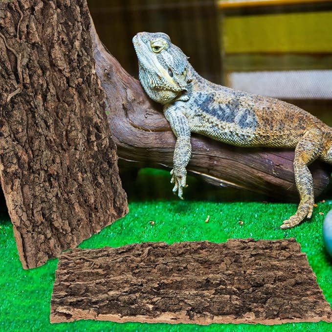 Totority Cork Bark 3Pcs Plants Decor Cork Terrarium Background, Cork Tile Background Decorative Tree Bark Adornment Reptile Climbing Plaything for Gecko Lizard Tortoise Frog Bearded Dragon Tank Access