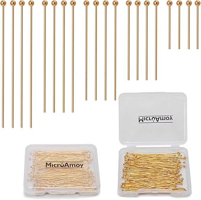 100pcs 18K Gold Filled Ball Pins Non Tarnish Craft Earring Bracelet Jewelry Making Accessories Supplies (50mm (1.96in), Gold-Ball Pin)