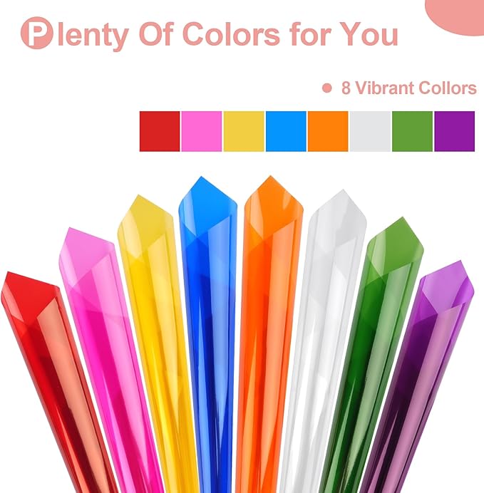 PEASUG 120 PCS Cellophane Sheets, Cello Sheets, Cellophane Paper Sheets, Colored Cellophane Wrap, Transparent Plastic Sheets for DIY Crafts Project, Art, Lights, Window Decoration（7.5x7.5 Inches)