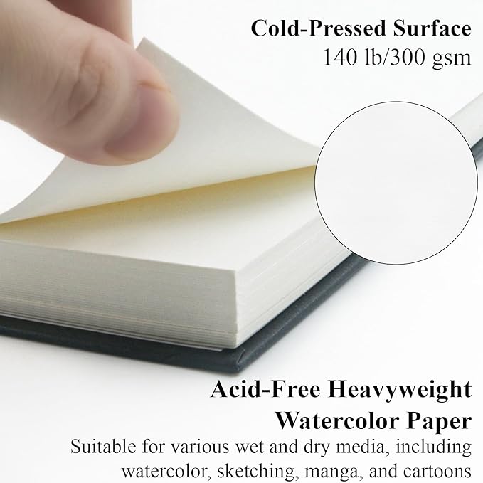Watercolor Sketchbook 10"x12", 32 Sheets (64 Pages) Water Color Paper, 140lb/300gsm Watercolor Paper, Spiral Hardcover Watercolor Notebook for Painting, Water Color Sketch Books for Teens & Adults.