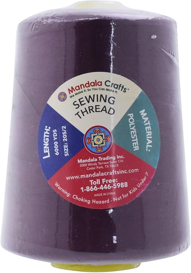 Mandala Crafts 4 Pack of Serger Threads Cones Spools - 20S/2 24000 Yards Polyester Burgundy Threads for Sergers Machine and Overlock Quilting Sewing Machine