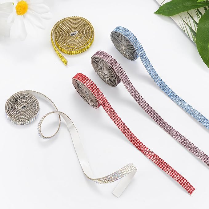 12 Rolls Rhinestone Ribbon Self Adhesive,Mixed Color Bedazzling Kit,0.35" X12 Yard Total Rhinestone Tape for Gift Wrapping Wedding Decor DIY Crafts(12 Colors)