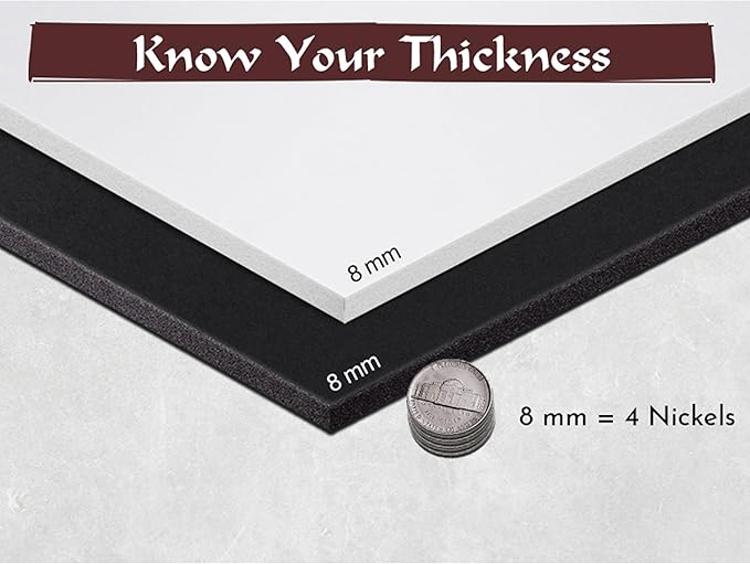 Shape Retention EVA Cosplay Foam 8mm (1mm-10mm) 14x39 inch Black or White High Density EVA Foam Sheets. Premium 85 kg/m3 Heat Shape Material for DIY Convention or Halloween Costumes by The Foamory