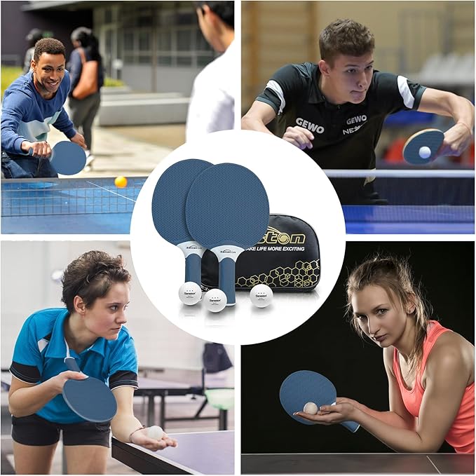 Senston Table Tennis Rackets Set,Professional Ping Pong Paddle Set for 4 Players, Composite Rubber Table Tennis Paddles, Indoor or Outdoor Games.