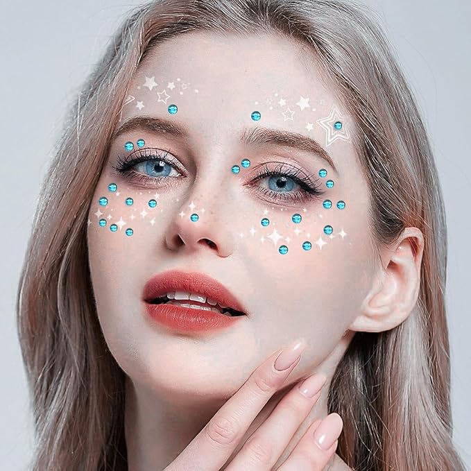 1799 Pcs 4 Sheets Rhinestone Stickers 3/4/5/6 mm Self Adhesive Rhinestones Gems for Face Eyes Makeup Hair Body (Aqua blue-3/4/5/6mm)