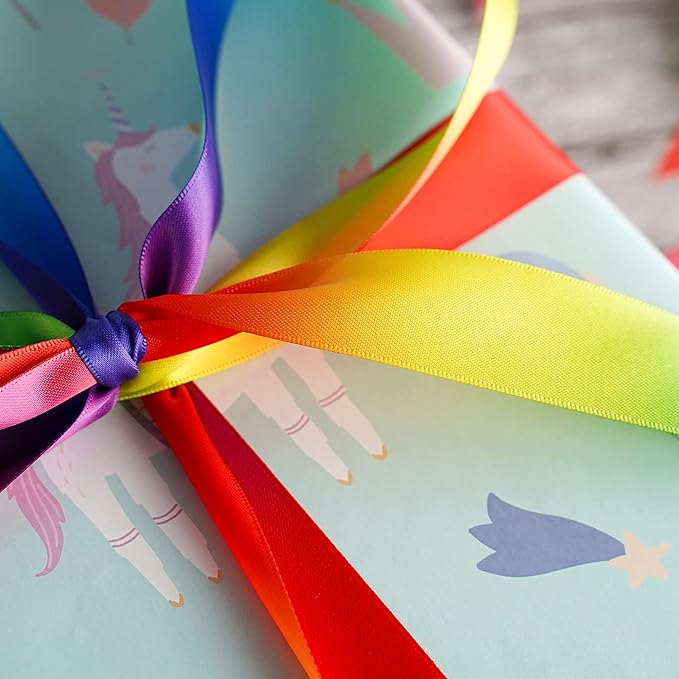 MEEDEE Rainbow Ribbon Satin Ribbon 1 inch Rainbow Satin Ribbon Rainbow Colored Ribbon for Crafts Gift Wrapping Pride Birthday Party Decoration DIY Rainbow Hair Bows - 25 Yards