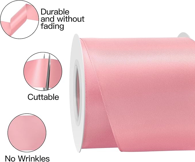 Pink Satin Ribbon 3 Inch X 15 Yards Solid Color Double Faced Ribbons Perfect for Crafts Wedding Decor Bow Making Arts Sewing and More