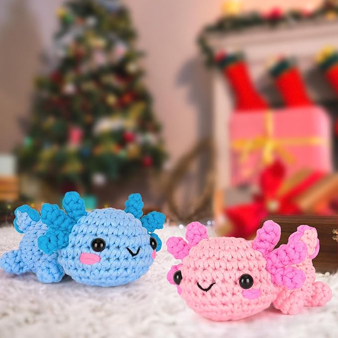 Crochetta Crochet Kit for Beginners, Crochet Starter Kit w Step-by-Step Video Tutorials, Easy Beginner Crochet Kit for Adults & Kids, Women & Men, Complete Kit Included (Axolotl 2Pack)