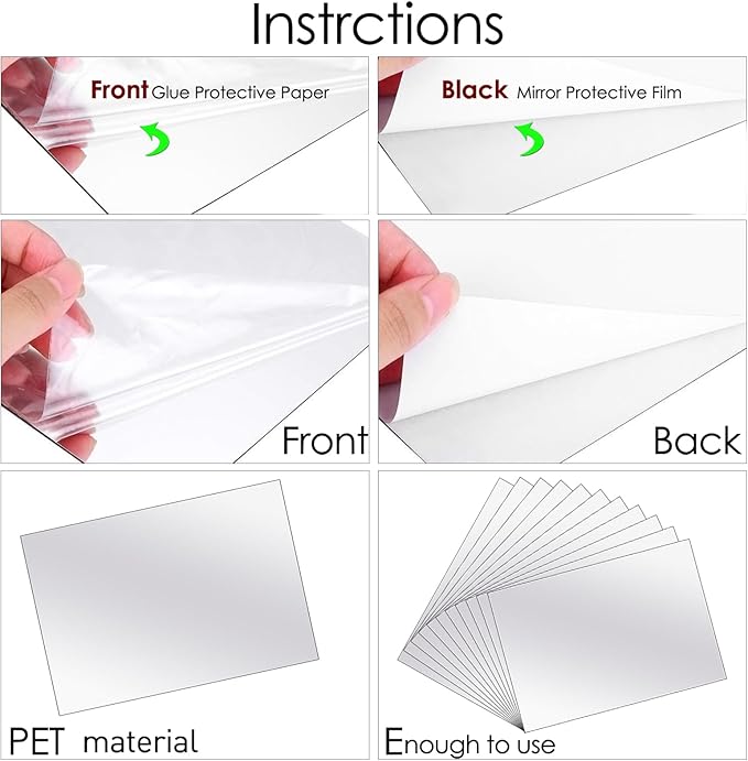 BBTO 20 Pcs Mirror Sheets, 8''x 10'' Self Adhesive Non Glass Cut to Size Mirror Stickers Tiles, Safe Unbreakable Plastic Small Frameless for Classroom, Childroom & DIY Craft