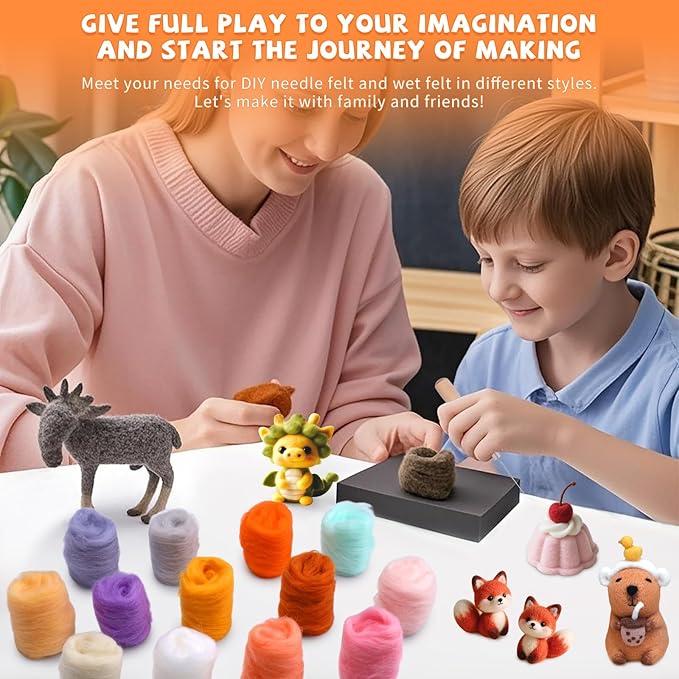 Mayboos 72 Pcs 7.6 oz Needle Felting Wool, 24 Colors Wool Roving Yarn, Fiber Wool Roving for DIY Hand Spinning Needle Felting Wool Craft 3g/Pack