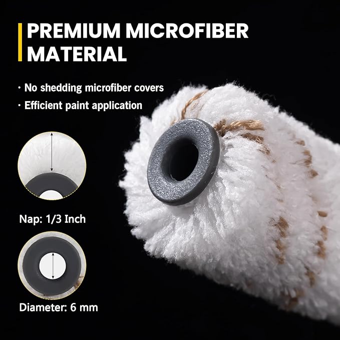 Mister Rui Microfiber Paint Roller 4 Inch, 10 Pack Small Paint Roller Covers, 10 mm Nap, Mini Paint Roller for Use with All Paints and Stains