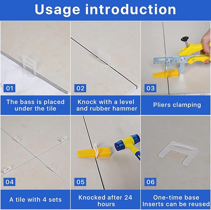 Tile Leveling System Clips Spacers Tile Leveler Clips DIY Tile Leveler Spacers 1000 Pcs 1/16" (1.5mm) for Professional Ceramic Tile and Stone Installation (1000 1/16")