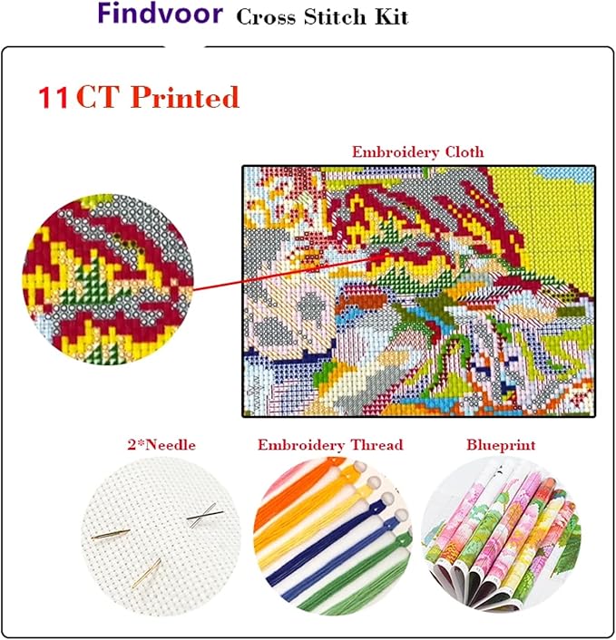 Hopeart Stamped Cross Stitch Kits for Beginner Embroidery Kits for Beginners Adults DIY 11CT Cross Stitch Patterns Needlepoint Kits Crossstitching Kits-Cat Reading 16x20 inch