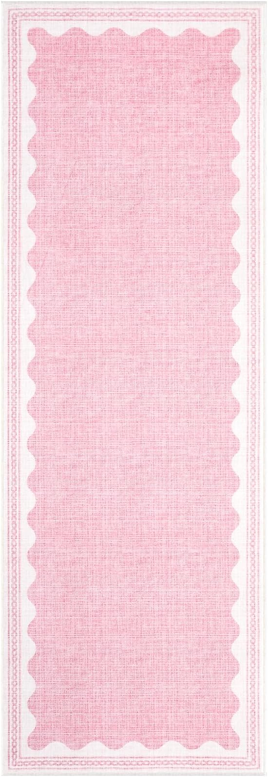 Scalloped Rug 2x6 Runners for Hallways, Solid Pink Runner Rug Non Slip Scalloped Bath Runner, Washable Rugs for Bedroom Girls, Rugs for Kitchen Floor Soft Dorm Nursery Carpet for Bedside