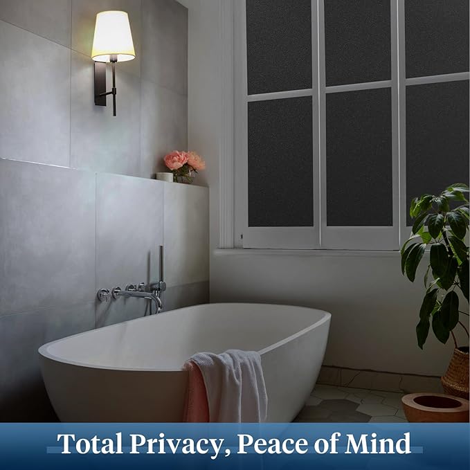 Haton Blackout Window Film, Frosted Privacy Cover for Glass, Sun Light Blocking Black Out Window Tint, Static Cling Room Darkening Heat Control Shades for Home Day and Night, Black 35.4" x 78.7"