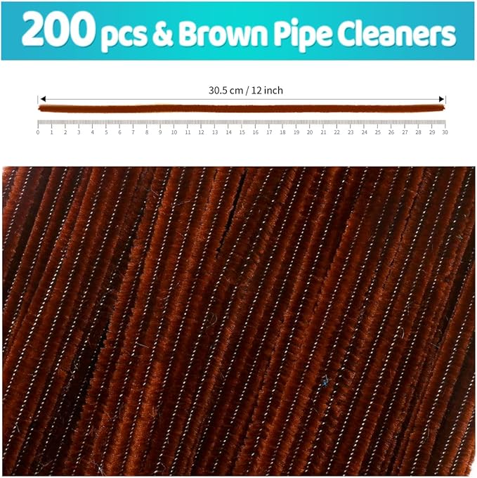 Iooleem 200pcs Brown Pipe Cleaners, Chenille Stems, Pipe Cleaners for Crafts, Pipe Cleaner Crafts, Art and Craft Supplies.