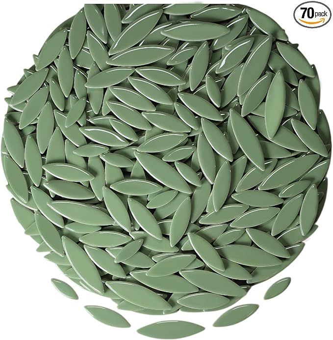 VerzTile Mosaic Tiles for Crafts - Petal Shaped Ceramic Tile Craft Hobbies & Art Projects 39 Color Options Endless Creativity DIY Design (Mossy Light Green)
