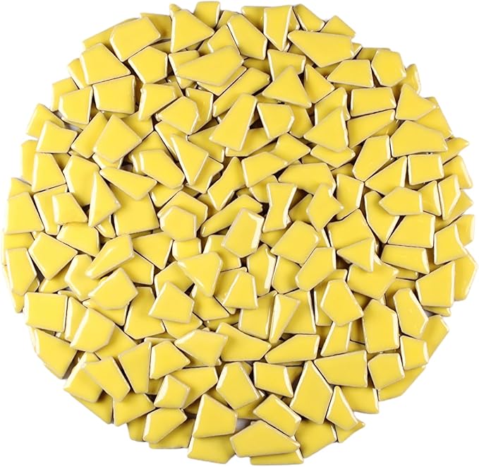 Ceramic Mosaic Tiles for Crafts & Art Projects 200 Grams Vibrant Colors Pieces Fit Together Like a Puzzle Endless Creative Ideas for Mosaic Art DIY Hobbies Small Sizes (Yellow)