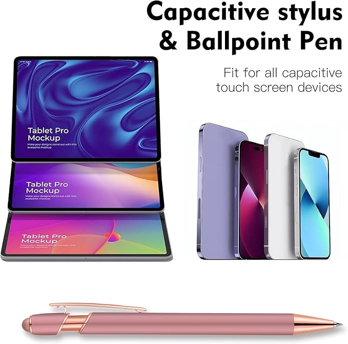 12 PCS 2 in 1 Stylus Ballpoint Pen with Stylus Tip, 1.0 mm Black Ink Metal Pen Stylus Pen for Touch Screens (Rose Gold & Gold)
