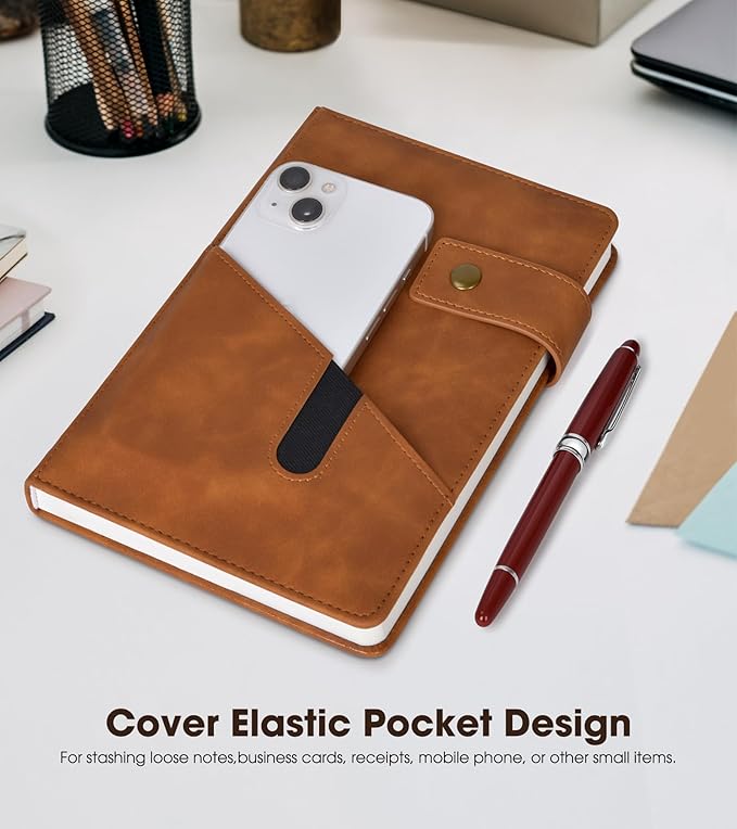 Brown A5 Lined Leather Journal Notebook for Men Women,5.9" X 8.4" Personalized Hardcover Journal with Pen,200 Pages 100 Gsm Thick Ruled Paper Daily Diary for Travel,Business,Work,Writing