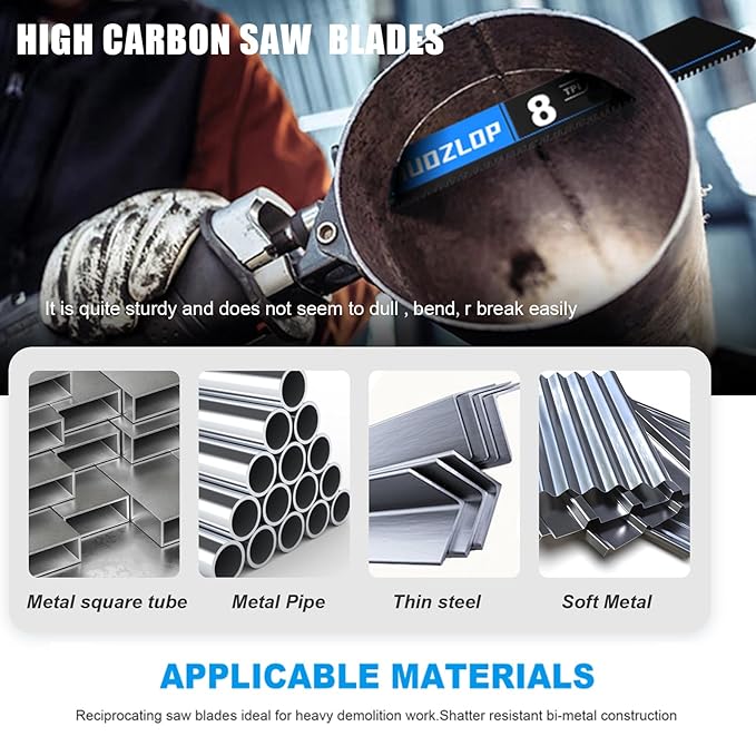 3 Pack 6 inch Reciprocating Saw Blades Set，8 TPI High Carbon Saw Blades for Metal ，Saw Blades with Organizer Case (3, 8T/6inch)