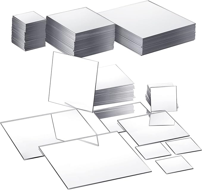 Jetec 50 Pieces Mini Size Square Mirror Adhesive Small Square Craft Mirror Tiles for Crafts and DIY Projects Supplies Home Decoration(1 x 1/2 x 2/3 x 3 Inch)
