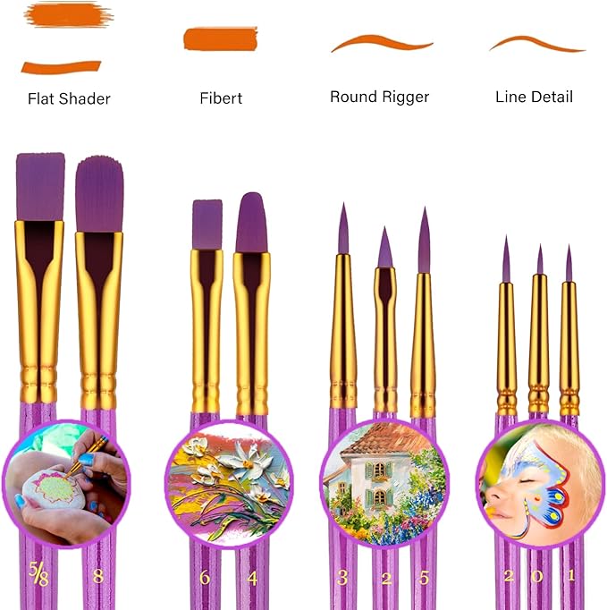 Paint Brushes Set, 30 Pcs Paint Brushes for Acrylic Painting, Watercolor Acrylic Oil Paint Brush, Artist Paintbrushes for Body Face Rock Canvas, Kids Adult Drawing Arts Crafts Supplies, Purple