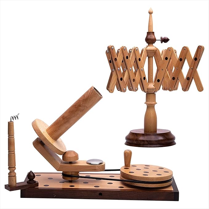Wooden Handcrafted Heavy Duty Wooden Yarn Ball Winder - Premium Crafted Knitting Crocheting Accessories & Combo Set - Table Top Yarn Swift (Rosewood + Steam Beech Wood)