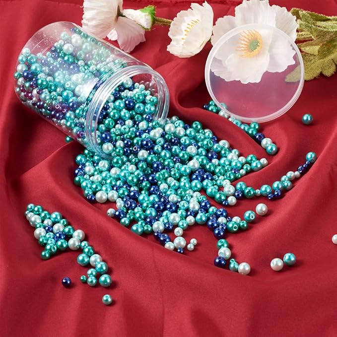 1840Pcs 4/6/8mm Glass Pearl Beads Pearlized Beads Multi Colors Round Spacer Beads for DIY Craft Jewelry Making Hole: 1mm, Mixed Blue