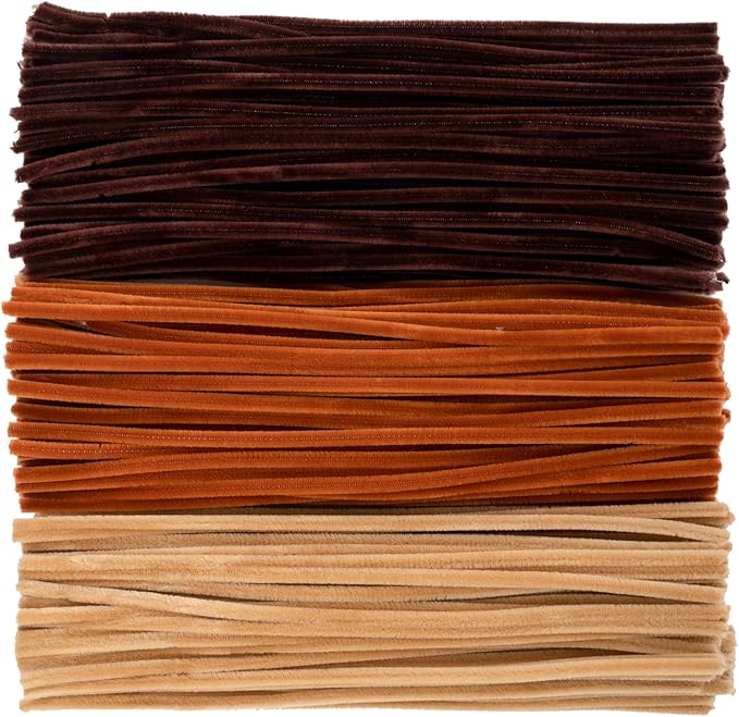 Caydo 300 Pieces Brown Pipe Cleaners, Thick Fluffy Chenille Stems, Pipe Cleaner Crafts for Arts & Crafts, Perfect for Making Animals, Flowers, and Festive Decorations