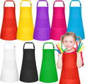 PLULON 8 Pcs Kids Apron Set Adjustable Children Art Aprons with 2 Pockets Artist Apron Bulk for Baking Painting Cooking Activity - 8 Colors