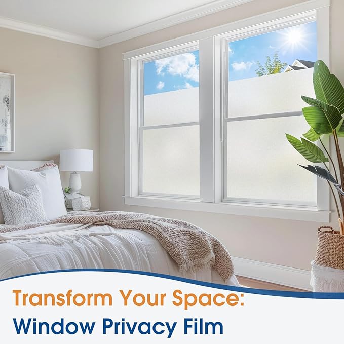 Homein Frosted Glass Window Privacy Film with Tools UV Blocking Privacy Film for Glass Windows, Static Cling No Glue Removable Reusable Anti Glare for Home Day and Night, Pure 35.4x157.4 inch