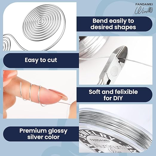 FANDAMEI Craft Wire 20 Gauge 98 Feet, Silver Wire for Jewelry Making, Aluminum Wire for Crafts, Sculpting, Beading. Metal Bendable for DIY, Christmas Floral Craft, Decoration, Jewelry Making