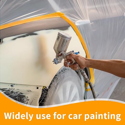 Pre-Taped Masking Film 22" x 66' for Painting,Plastic Automotive Tape and Drape,Paint Protection Film with Built-in Tape, Drip-Free Painting for Cars,Walls, Floors, Furniture（4 Rolls）
