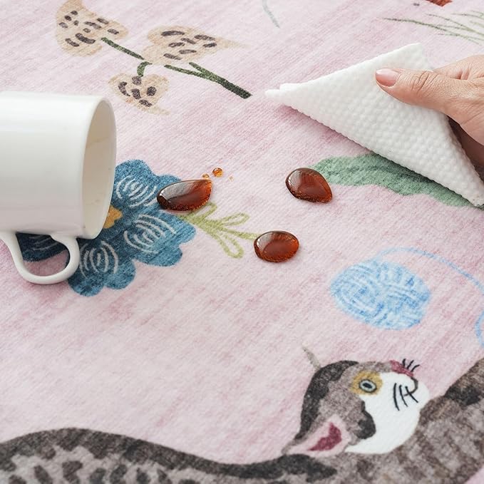 Rugcomf Runners for Kitchen Runner Rug Non Slip 2'x10' Long Washable Rugs with Rubber Backing Soft Floral Animal Cat Carpet Runner for Kitchen Laundry Bedroom Bathroom, Pink