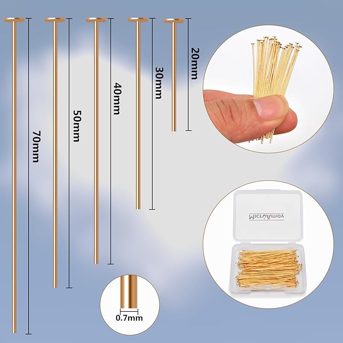 260pcs 18K Gold Filled Flat Head Pins Non Tarnish Craft Earring Bracelet Jewelry Making Accessories Supplies (20mm (0.78in, Gold-Flat Head Pin)