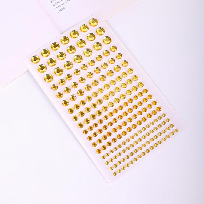 Self Adhesive Face Gems and Pearls for Makeup, Festival Jewels, Hair Gems Pearls, 3/4/5/6/8 mm Round Rhinestone Stickers for Face, Eye, Makeup, Body, Crafts 591Pcs (07_Light Gold)