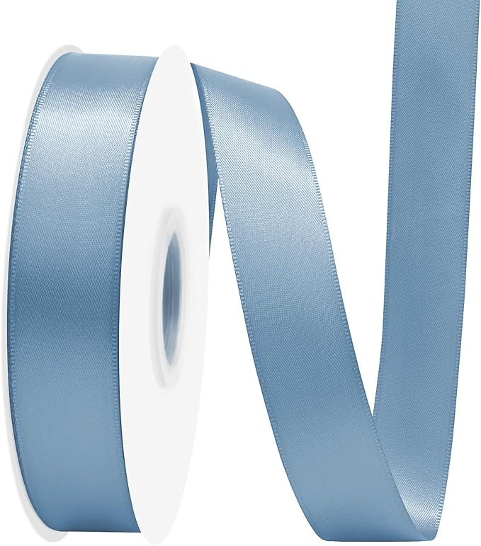 Dusty Blue Satin Ribbon 7/8" X 50 Yards Solid Color Double Faced Ribbons Perfect for Crafts Wedding Decor Bow Making Arts Sewing and More