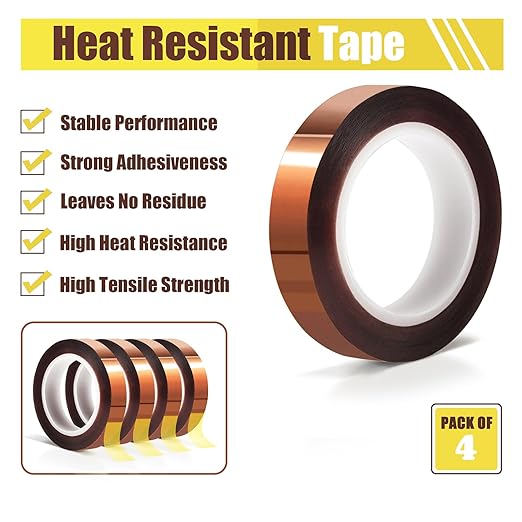 4 Rolls 10mm x16m(52FT) Heat Tape High Temperature Heat Resistant Tape Heat Transfer Tape for Heat Sublimation Press Vinyl,No Residue